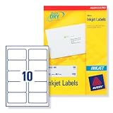 Avery J8173 Quick-DRY white parcel inkjet labels, 99.1 x 57mm label size, 10 labels per A4 sheet, BOX of 25 sheets