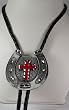 Red Cross w/Horseshoe Diamondcut  Pewter Religious Bolo Tie