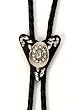 Silver Hat Bolo Tie with Austrian Crystal on Black