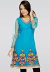 Embroidered Full Sleeve Blue Kurti - Mksp