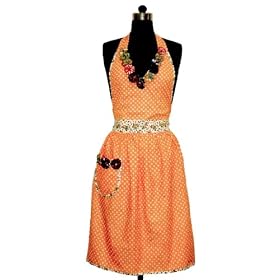EnVogue Kitchen Impressions Retro Vintage-Style Orange Polka Dot & Yo-Yo Ladies Emma Apron
