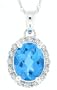 1.98ct Oval Blue Topaz and Diamond Gemstone Pendant in 10Kt White Gold w/chain