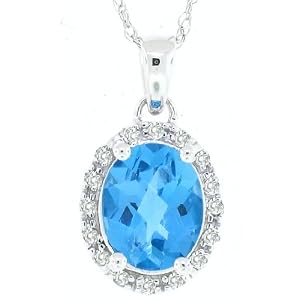 Buy 1.98ct Oval Blue Topaz and Diamond Gemstone Pendant in 10Kt White Gold w chain by MyTreasurez