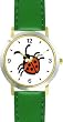 Ladybug (Ladybird) Insect - Animal - WATCHBUDDY&reg; DELUXE TWO-TONE THEME WATCH - Arabic Numbers - Green Leather Strap-Size-Women's Size-Small