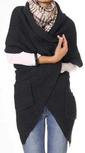 Damen Strickjacke Cardigan Gr. 36/S 38/M Poncho Schwarz, Grau, Marine, Braun Neu Grobstrick