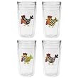 Funky Chickens 12 oz Slimline Insulated Beverage Tumblers Set, Clear, (4 designs)