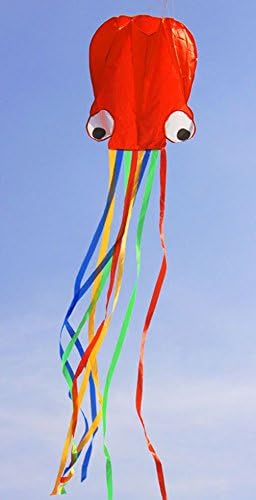 STrATO® Large Easy Foldable Fly Kite For Kids-Colorful Software Octopus 28 Inches Wide with Long Tail 157 Inches Long-Red With Colorful tail