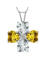 2.78 Ct Heart Shape Sky Blue Aquamarine Yellow Citrine 925 Silver Pendant