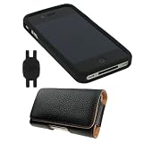 Black Silicone Skin + Leather Holster Case for Apple iPhone 4 4th Generation with Shoe Silicone Pouch for Nike+ iPod Sensor, AT&T