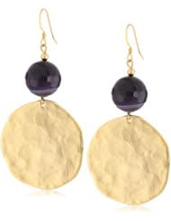 Kenneth Jay Lane Purple Agate Bead Satin Gold Coin Drop Earrings
