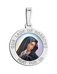 Our Lady of Sorrows Medal "Color " - Available in Solid 14K Yellow or White Gold, or in Sterling Silver