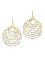Polished and Textured Dangling Circle Earrings in 14k Gold and Rhodium