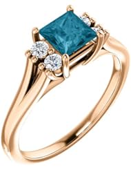 18K Rose Gold 5.00x5.00mm Princess Cut London Blue Topaz and Diamond Ring -- LIFETIME WARRANTY
