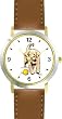 Labrador Retriever (Yellow) Puppy Dog - WATCHBUDDY&reg; DELUXE TWO-TONE THEME WATCH - Arabic Numbers - Brown Leather Strap-Children's Size-Small ( Boy's Size & Girl's Size )