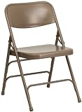 4 Pack - HERCULES Series Premium Curved Triple Braced & Quad Hinged Beige Metal Folding Chair