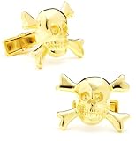 Gold Vermeil Skull and Crossbones Pirate Cufflinks w/ Jewelry Box