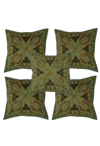 Imagen principal de Cojín de algodón hecho a mano indio cover set Adorna con tamaño pesado el trabajo de bordado 16 x 16 pulgadas Juego de 5 piezas