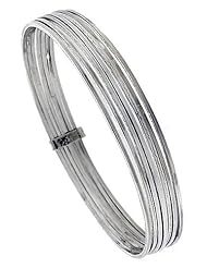 Sterling Silver Flat 7 Band Stackable slip on Semanario Bangle 5/16 inch wide, 7.5 inch