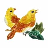 Sterling Silver Two Yellow and Brown Birds on a Branch Enamel Pin