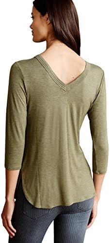 Dilefasion Women's Sexy Deep V-neck Solid Color T-shirt M Olive Green