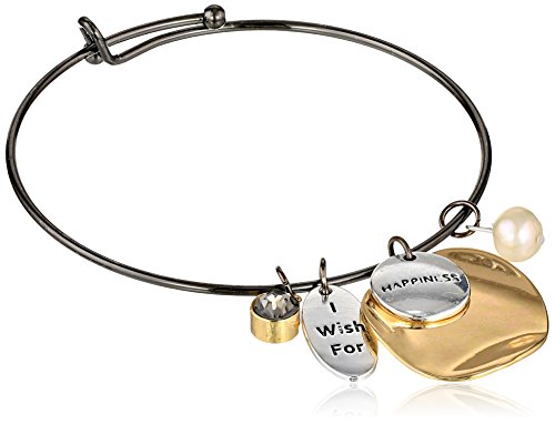 Freshwater Cultured Pearl “I Wish For Happiness” Metallic Bangle Bracelet
