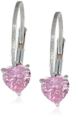 Disney Princess Sterling Silver Pink Heart Cubic Zirconia Lever Back Earrings