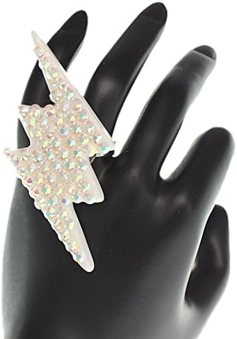 White Iridescent Lightning Bolt Rhinestone Adjustable Ring