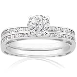 41Fh55xwVmL. SL160  0.70 Ct Round Diamond Wedding Rings Set Pave 14K SI2 F EGL CUT: VERY GOOD