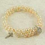 Sterling Silver Pearl Wrap Bracelet Jewelry Religious Catholic Charms Pendant