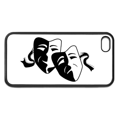 Comedy Tragedy Masks Black n White Apple iPhone 5 & 5S Black Rubber Grip Case