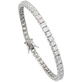 Sterling Silver 9 ct. size Princess Cut CZ Tennis Bracelet, 6.75 in., 1 8... by 