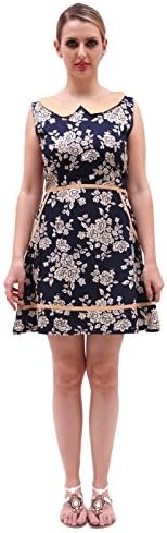 Women's vintage floral garden contrast collar Casual wear Round Neck Mini dress