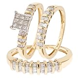 1 Carat Diamond Trio Wedding Ring Set 14K Yellow Gold