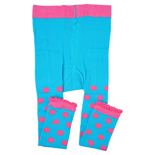 juDanzy footless tights for girls (Turquoise & Pink Polka Dot 4t-6t)