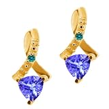 0.44 Ct Trillion Blue Tanzanite and Diamond Gold Plated Silver Earrings
