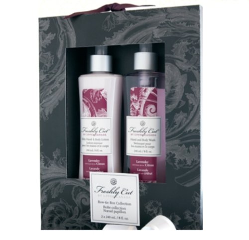 Upper Canada Soap And Candle Freshly Cut Bow Tie Boxed Gift Set With Silky Hand & Body Lotion And Hand & Body Wash Lavender Infused With Citron