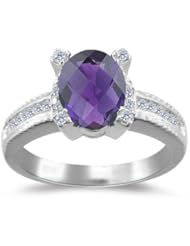 0.20 Cts Diamond & 1.51 Cts Amethyst Ring in 14K White Gold