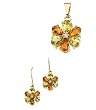 14K Yellow Gold Peridot, Citrine and Diamond Earrings and Pendant
