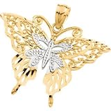 Beautiful Designer 18.5X24.75 Two Tone Butterfly Pendant without chain in 14K Yellow/White Gold, FREE 2-Day Shipping and 100% Satisfaction Guaranteed.