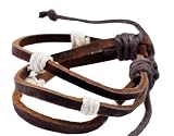 Brown Leather White Hemp Three Strap Leather Bracelet / Leather Wristband / Surf Bracelet, #132