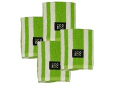 Cotton Dish Cloths (Lime Green with White Rugby Stripe, 4-Pack)