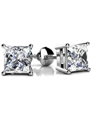 0.48 ct Ladys Princess Cut Diamond Stud Earrings In 18 Karat White Gold