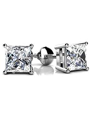 0.48 ct Ladys Princess Cut Diamond Stud Earrings In 14 karat White Gold