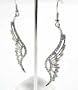 Beautiful Detailed Angel Wing Charm Dangle Earrings with Crystals Silver Tone