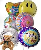 Half Dozen Mylar Balloon Bouquet with Bear, Thinking of You - B000MD6414