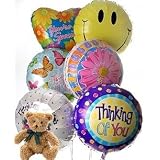 Half Dozen Mylar Balloon Bouquet with Bear, Thinking of You