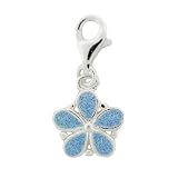 Ryssa Collection 925 Sterling Silver Enameled Charm with lobster clasp - Speckled Glitter Blue Flower