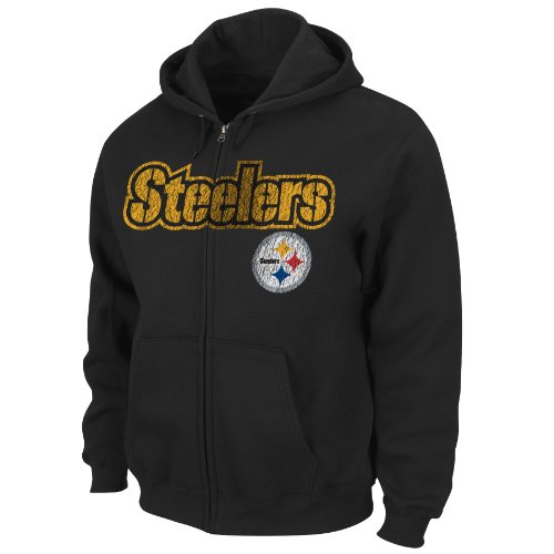 NFL Pittsburgh Steelers Touchbck III Full Zip Jacket Adult Long Sleeved Fullzip Hooded Fleece, Black, XX-Large