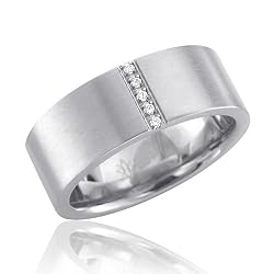 Men's Stainless Steel Diamond Band Ring (H, SI, 0.03 carat)-Band Width:7mm