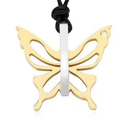 Ziovani 2-tone Butterfly Invisible Bail w/ CZ Stainless Steel Pendant Necklace